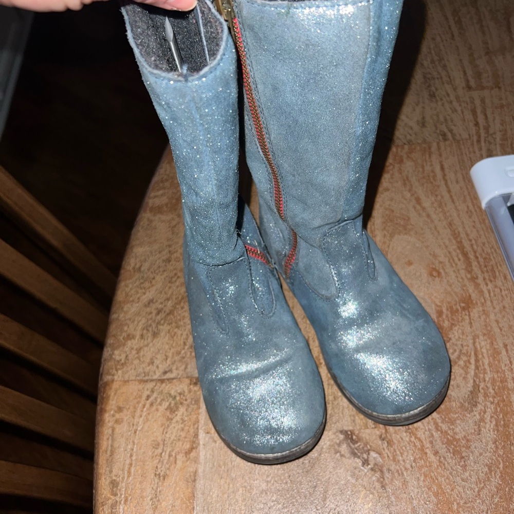 Mini Boden leather/suede Sparkly Blue-Grsy Kids Boots
